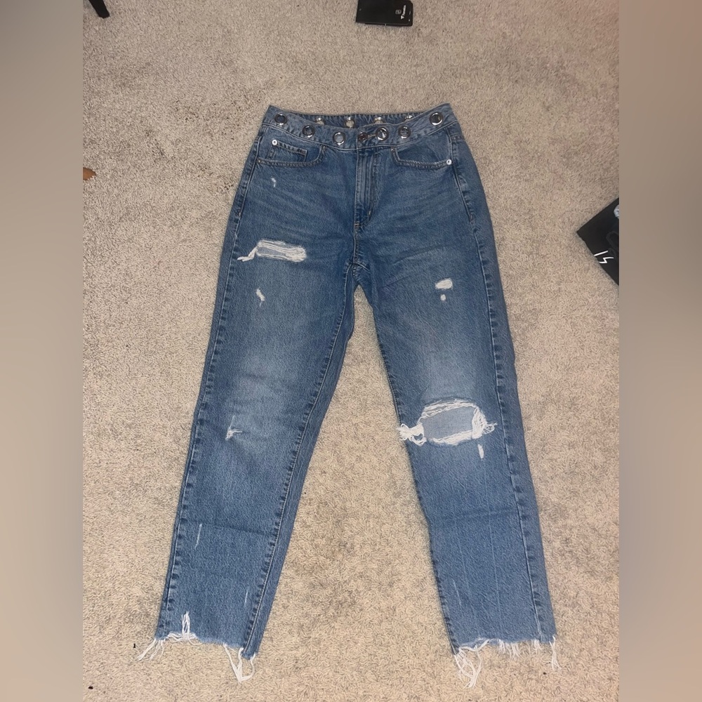 Garage metal hole waistband jeans
